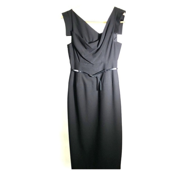 Size 6 Black Halo Belted Classic Jackie O Midi Dress - Picture 3 of 13